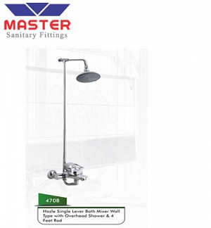 Master Hazle Single Lever Bath Mixer Wall Type With Over Head Shower & 4 Feet Rod (470B)